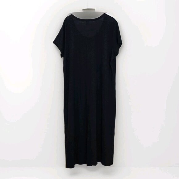 Old Navy T Shirt Maxi Dress 3X Black SS Linen Blend Slits Pullover Goth Cottage - Picture 2 of 15